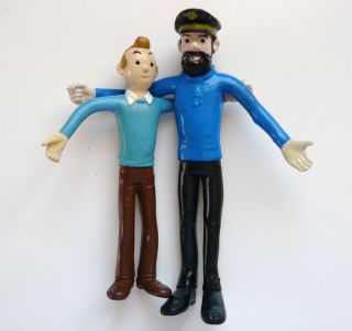 2 Rares Flexibles Tintin & Haddock Figurines Lombard HergÉ - Brabo 1979