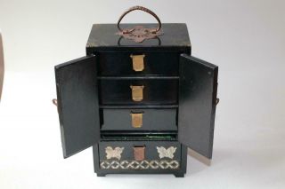 Chinese black lacquer inlaid Jewellery Chest Cabinet 2