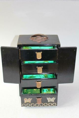 Chinese black lacquer inlaid Jewellery Chest Cabinet 3