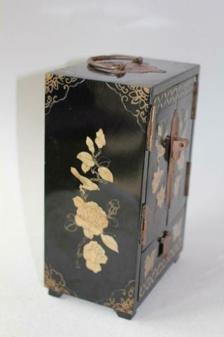 Chinese black lacquer inlaid Jewellery Chest Cabinet 4