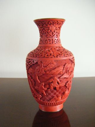 Antique Chinese Carved Cinnabar Lacquer Vase