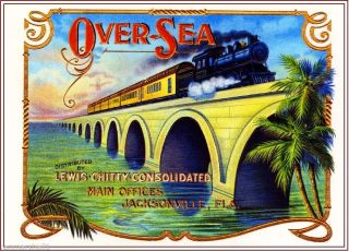 1912 Over - Sea Locomotive Smoke Vintage Cigar Tobacco Box Crate Inner Label Print