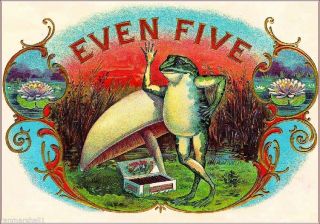Even Five Frogs Smoke Vintage Cigar Tobacco Box Crate Inner Label Print