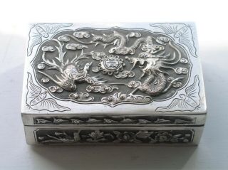 Antique Chinese Export Solid Silver Box Circa 1890