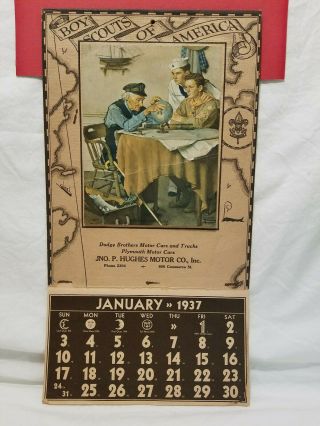 Vtg 1937 Norman Rockwell Boy Scouts Of Many Trails Calendar Book Dodge Bigelow