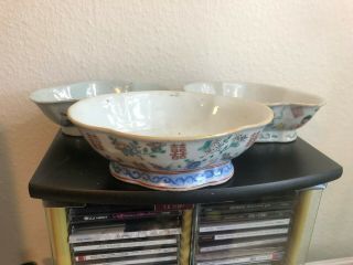 3 Antique Chinese Porcelain Qing Bowls 19th 20th Century