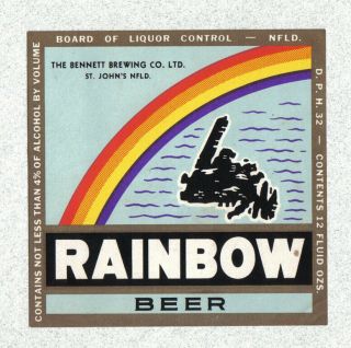 Brewery Label - Canada - Rainbow Beer - Bennett Brg.  - St.  John 