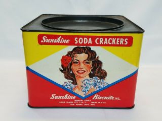 Vintage Sunshine Soda Crackers Square Tin Sunshine Biscuits Long Island City,  Ny