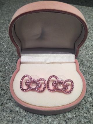 Boxed Sanrio Hello Kitty Pink Bow Rhinestone Earrings