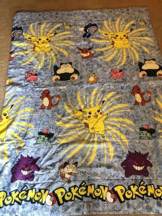 Vintage Pokemon Comforter Blanket 1998 Nintendo Pikachu Twin Size Flat Sheet
