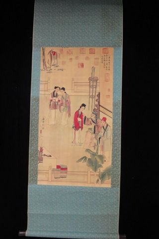Very Large Old Chinese Scroll Hand Painting Pretty Women " Tangyin " Marks