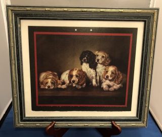 Adelaide Hiebel 1940 Calendar Cover Framed Art Cocker Spaniel Dog Puppies Cute