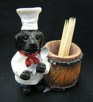 Black Lab Labrador Retriever Chef Dog Toothpick Holder Figurine