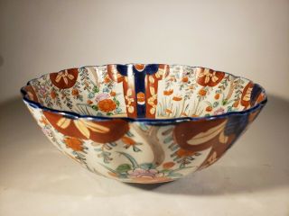 Large Antique Scalloped Porcelain Imari Bowl 19th Century