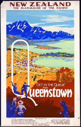 Queenstown Zealand Vintage Travel Advertisement Art Poster