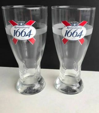 Set Of 2 Embossed Kronenbourg 1664 Beer Glasses