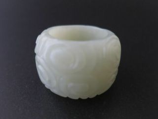 Old China Nephrite White Jade Hetian 和田 Hand - Carved Ring,  Size:10,  M59