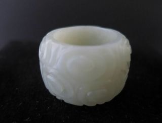 Old China Nephrite White Jade hetian 和田 hand - carved Ring,  size:10,  M59 2