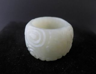 Old China Nephrite White Jade hetian 和田 hand - carved Ring,  size:10,  M59 3