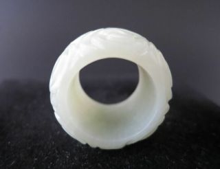 Old China Nephrite White Jade hetian 和田 hand - carved Ring,  size:10,  M59 4