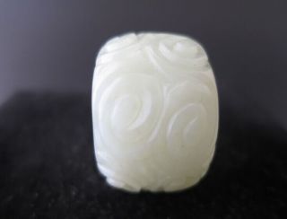 Old China Nephrite White Jade hetian 和田 hand - carved Ring,  size:10,  M59 5
