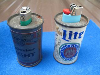 Vintage Budweiser & Miller Lite Metal Beer Can Bic Cigarette Lighter Holders