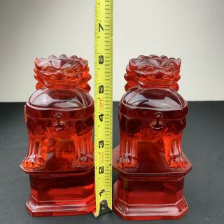 Pair Chinese Red Cherry Amber Bakelite Figures Of Temple Foo Dogs