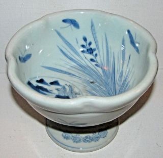 Antique Chinese Japanese Kangxi Blue White Porcelain Cup Footed Bowl