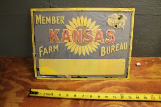 Nos Vintage Kansas Farm Bureau Member Embossed Tin Sign Sunflower Kansas Afbf 2