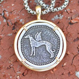 Pewter And Brass Greyhound Or Whippet Angel Pendant Memory Necklace