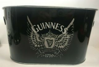 Guinness Galvanized Tin Bucket Black Silver 12x8x6 Beer Man Cave Bar Decor Wings