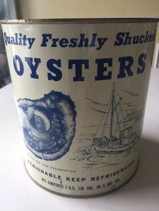 Vintage Oyster Tin Can One Gallon