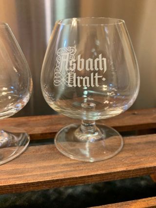 Vintage 2Asbach Uralt Brandy Cognac Stemmed Snifter Glass Etched Logo Glass 3