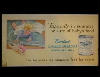 Large 11 X 20 Vintage Borden’s Eagle Brand Condensed Milk Advertising Sign Board