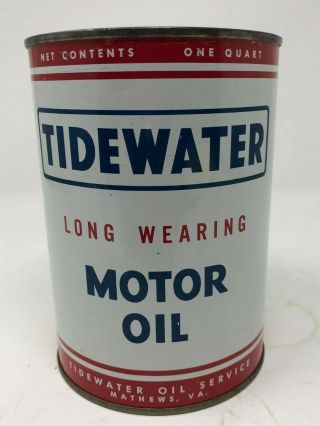 Vintage Tidewater Motor Oil Can,  One Quart,  Empty,