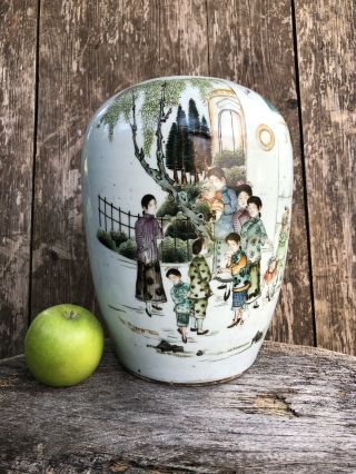 Finely Painted Antique Chinese Porcelain Calligraphy Ovoid Jar