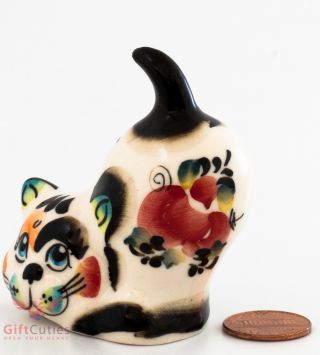 Playful cat kitty Collectible Gzhel style Porcelain Figurine hand - painted 2