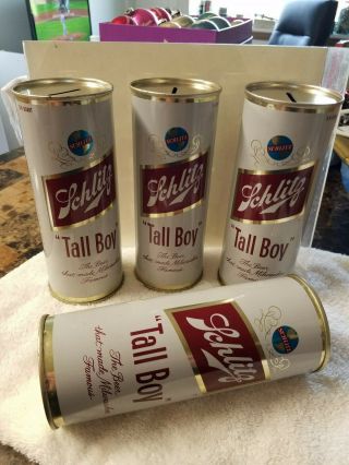 Schlitz Tall Boy 3/4 Qt Flat Top Beer Can Bank 1960 7 1/2 " Rare Very