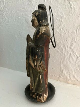vtg antique wooden hand carved Buddha with halo statue 8 
