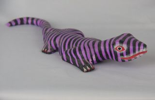 Vintage Carved Wooden Handpainted Striped Gecko / Lizard From Bali