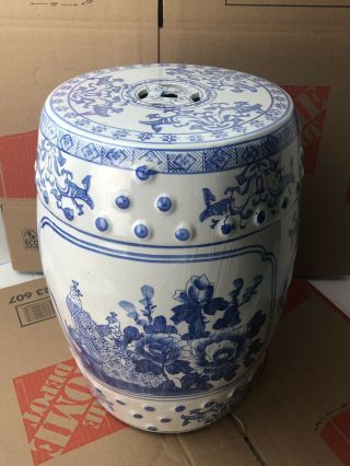 Antique Japanese Garden Seat Porcelain Peacock Design