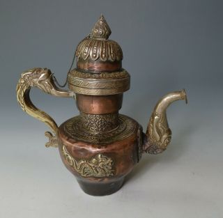 Antique Tibetan copper silver Coffee pot with Dragon handle 2