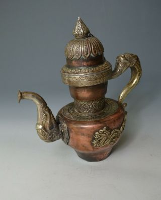 Antique Tibetan copper silver Coffee pot with Dragon handle 3