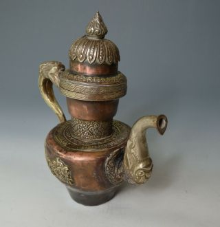 Antique Tibetan copper silver Coffee pot with Dragon handle 4