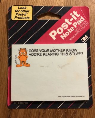 Vintage Garfield 3m Post It Sticky Notes Does Your Mother Know You’re Reading