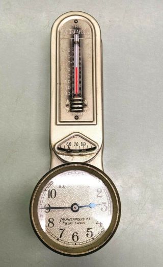 Vtg Minneapolis - Tycos Thermometer/ Minneapolis - 77 8 Day 7 Jewel Clock,  1918,  1926