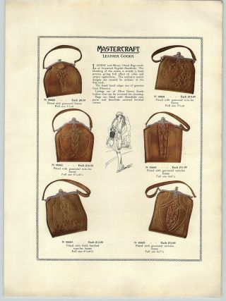 1929 Paper Ad 2 Sided Color English Leather Mastercraft Purse Handbags Bags