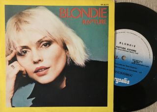 Blondie - Rapture 7 " 1981 Promo Debbie Harry Picture Sleeve Unique Brazil Nm