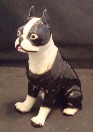 Vintage 1950s Porcelain Black & White Boxer Dog Figurine Made In Japan 7 " Tall