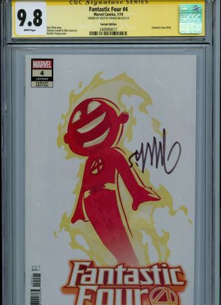 Fantastic Four 4 Young Variant Cover Cgc 9.  8 Ss Signed By Skottie Young
